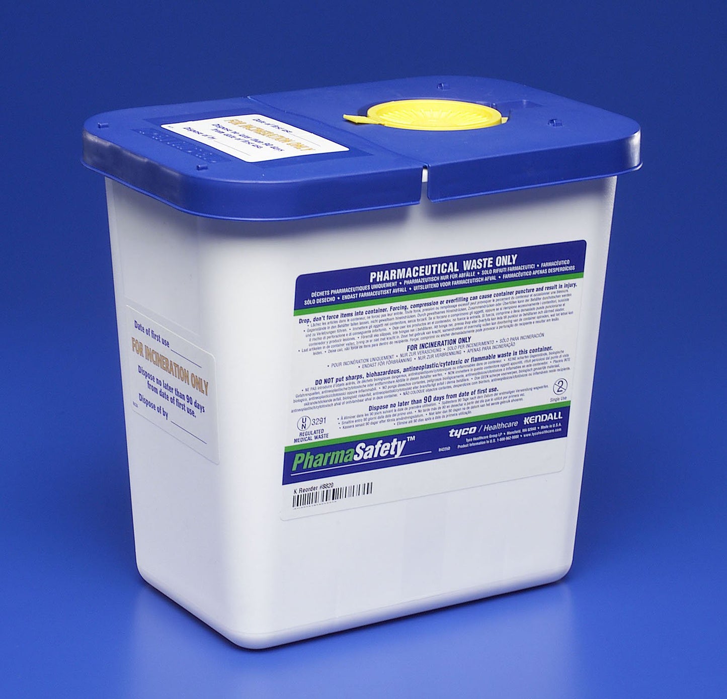 CONTAINER, SHARPS PHARMA WHT/BLU 2GL W/HINGED LID