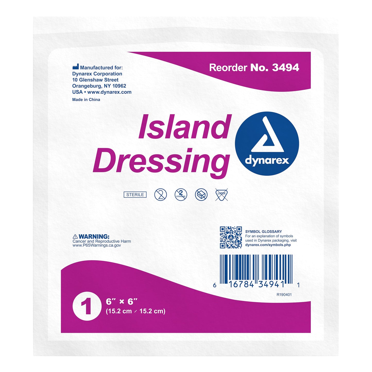 DRESSING, ISLAND STR 6"X6"