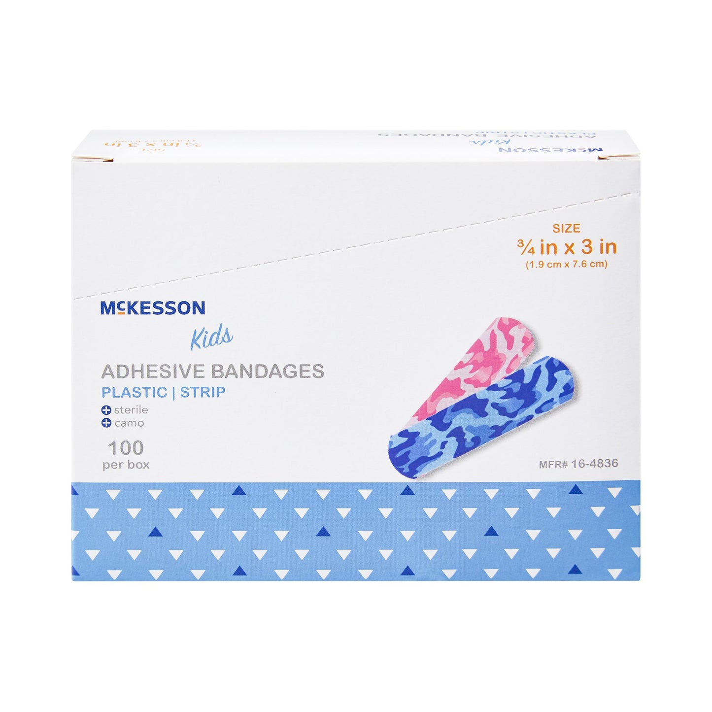 BANDAGE, ADHSV MCKID BLU/PNK CAMO STRIP 3/4"X3"
