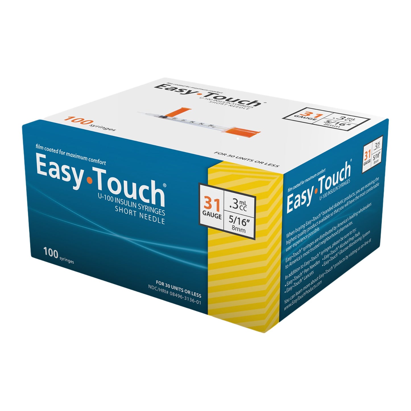SYRINGE/NDL, EASY TOUCH .3CC 31GX5/16"