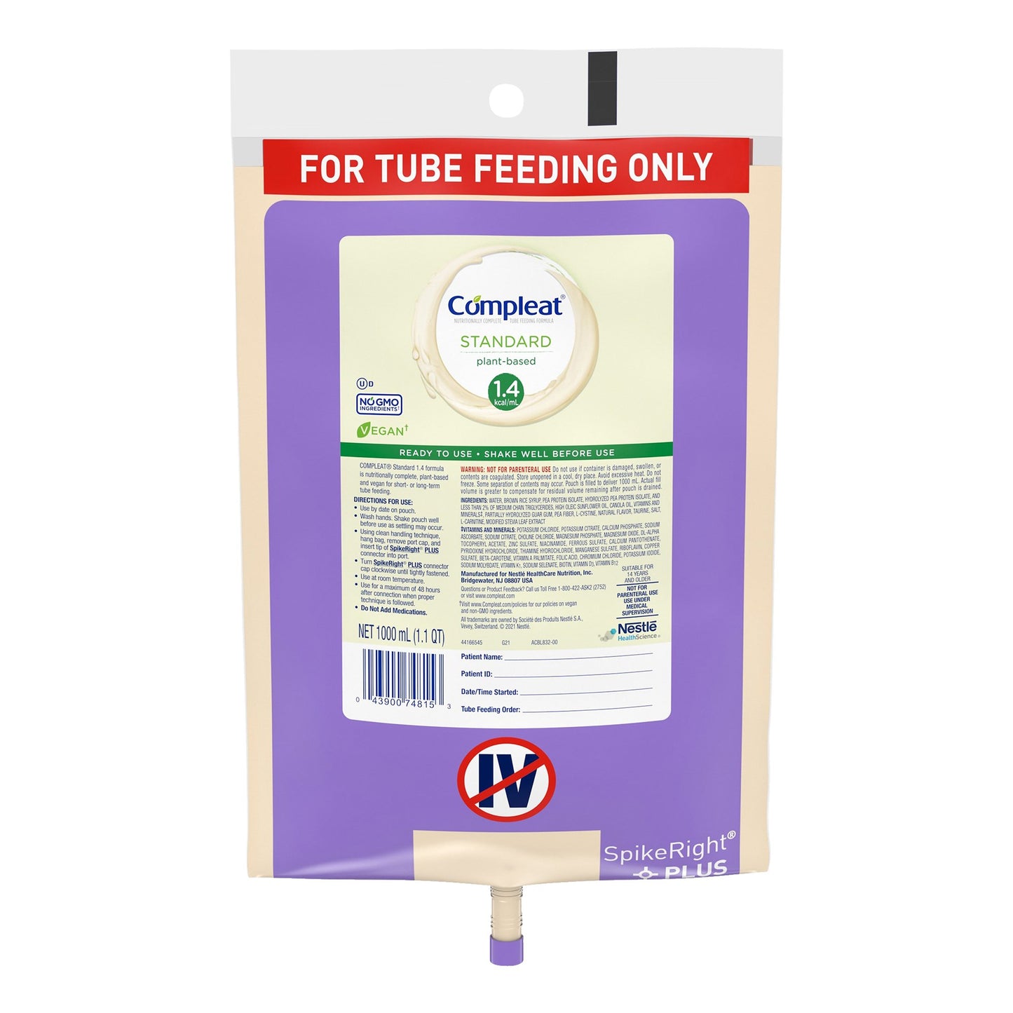 COMPLEAT, STD 1.4 CALORIE SPIKERIGHT PLUS BAG 1000ML