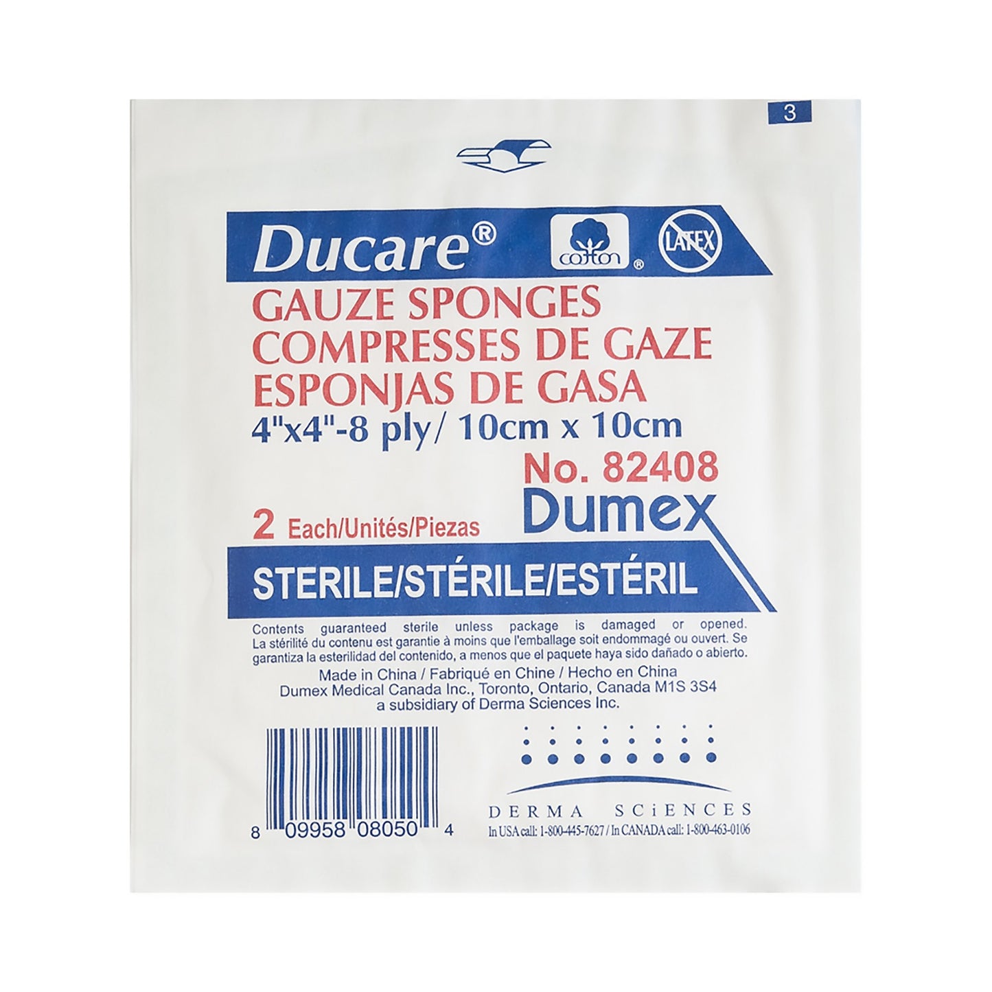 SPONGE, GAUZE 8PLY STR 4"X4"