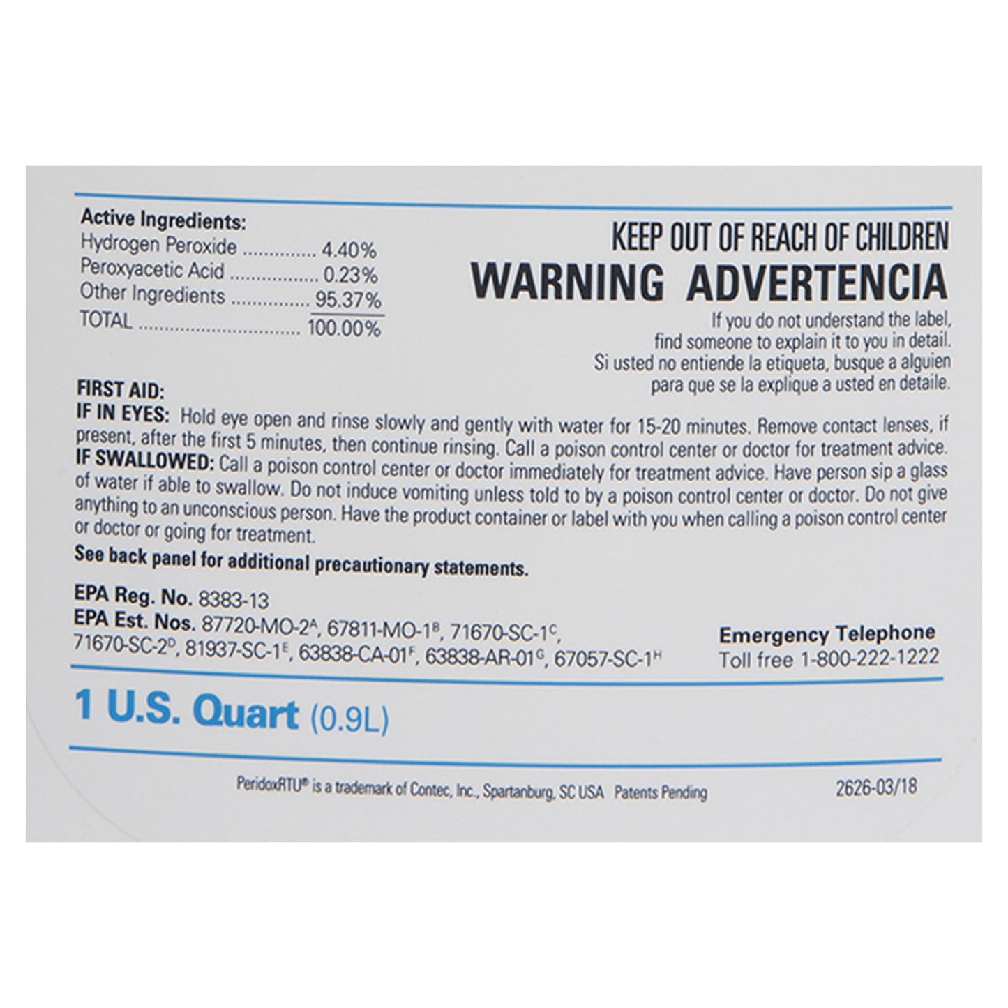 DISINFECTANT, SPORICIDAL PERIDOX RTU DBL BAG STR 32OZ