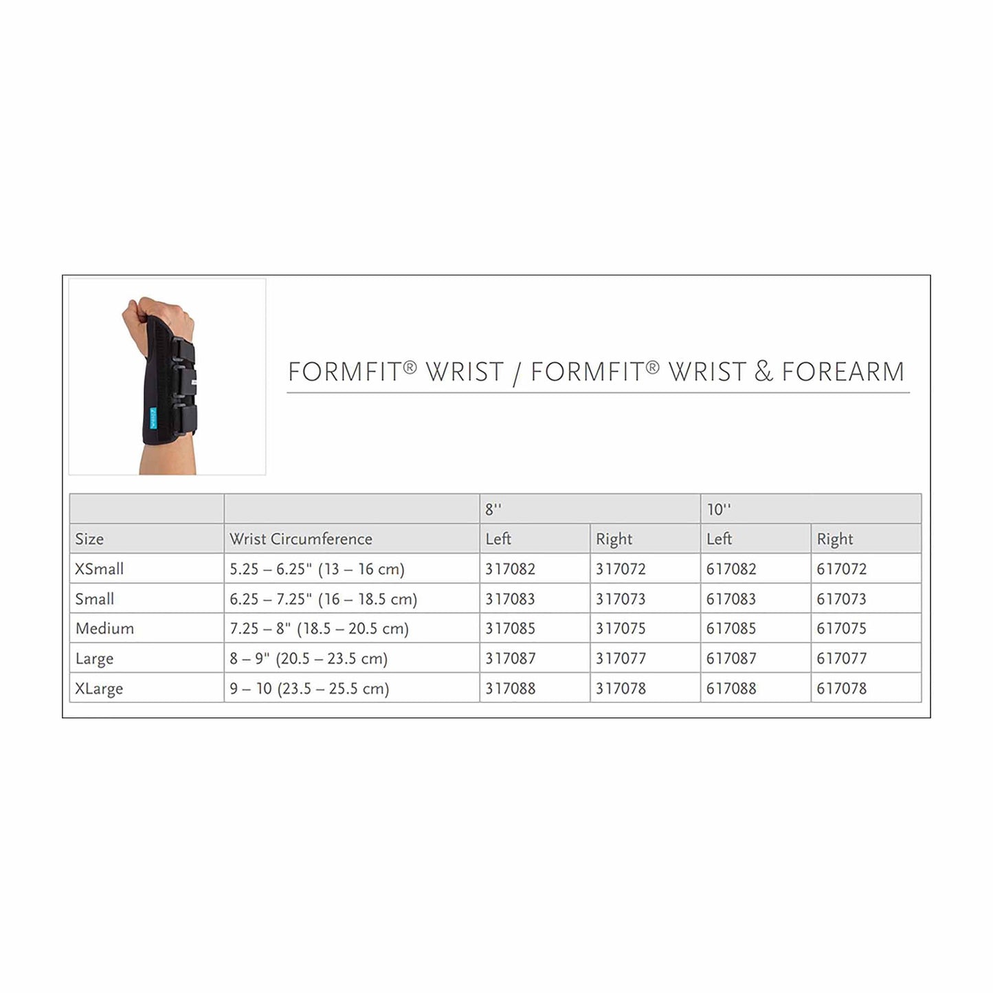 WRIST SPLINT, FORMFIT RT MED8" OSSURA