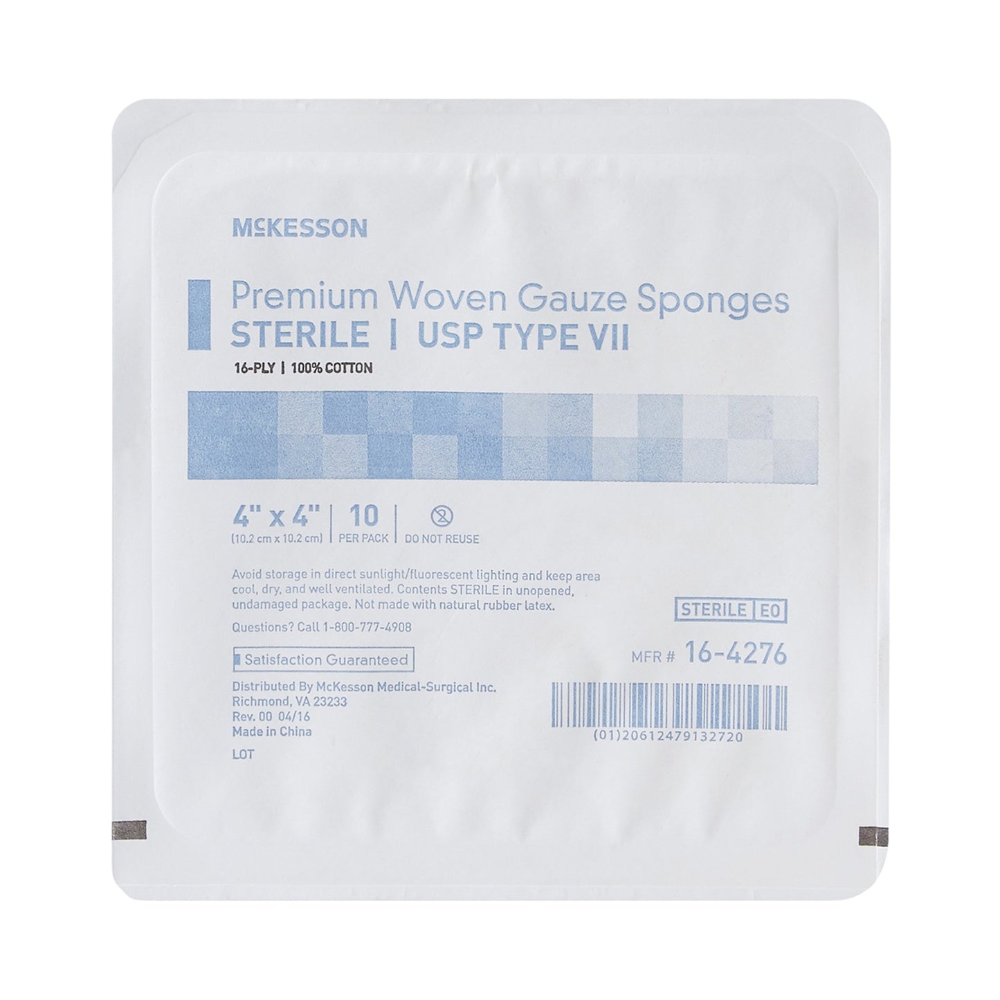 SPONGE, GAUZE TYPE-VII 16PLY STR 4"X4"