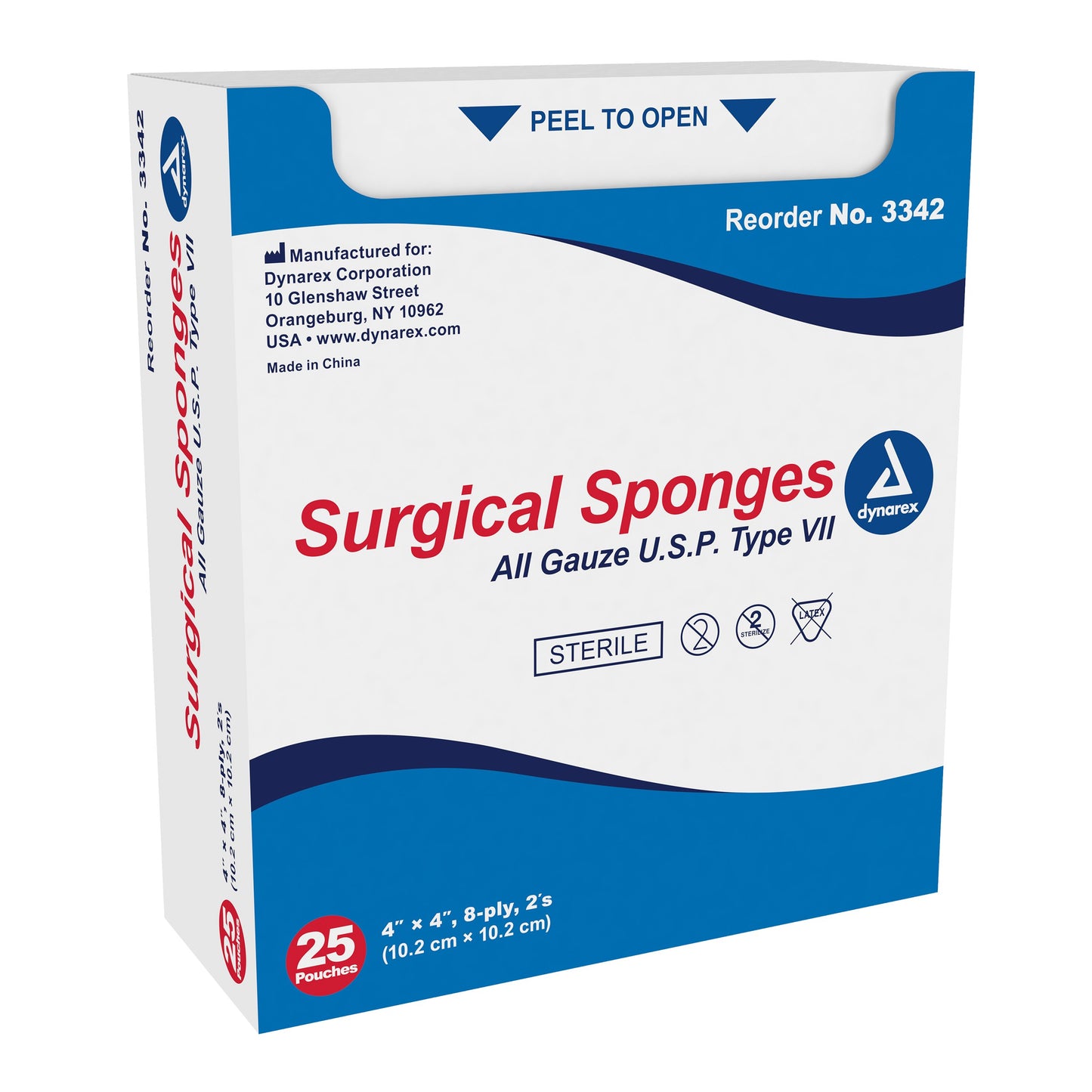 SPONGE, GAUZE STR 8PLY 4X4 2'S