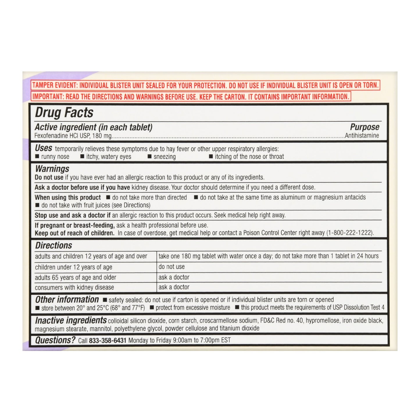 FEXOFENADINE, TAB FT SM 180MG