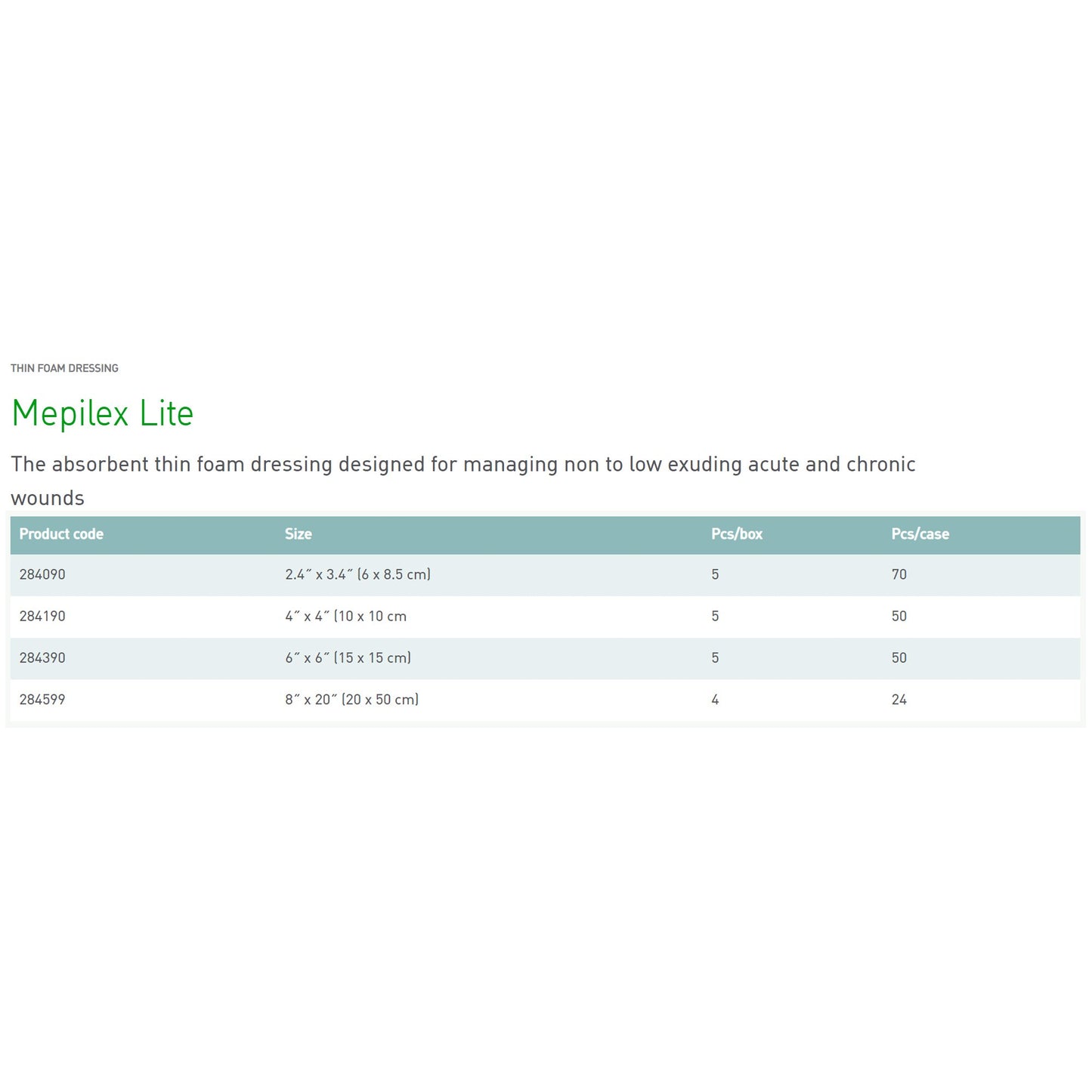 DRESSING, MEPILEX LIGHT 15CMX15CM