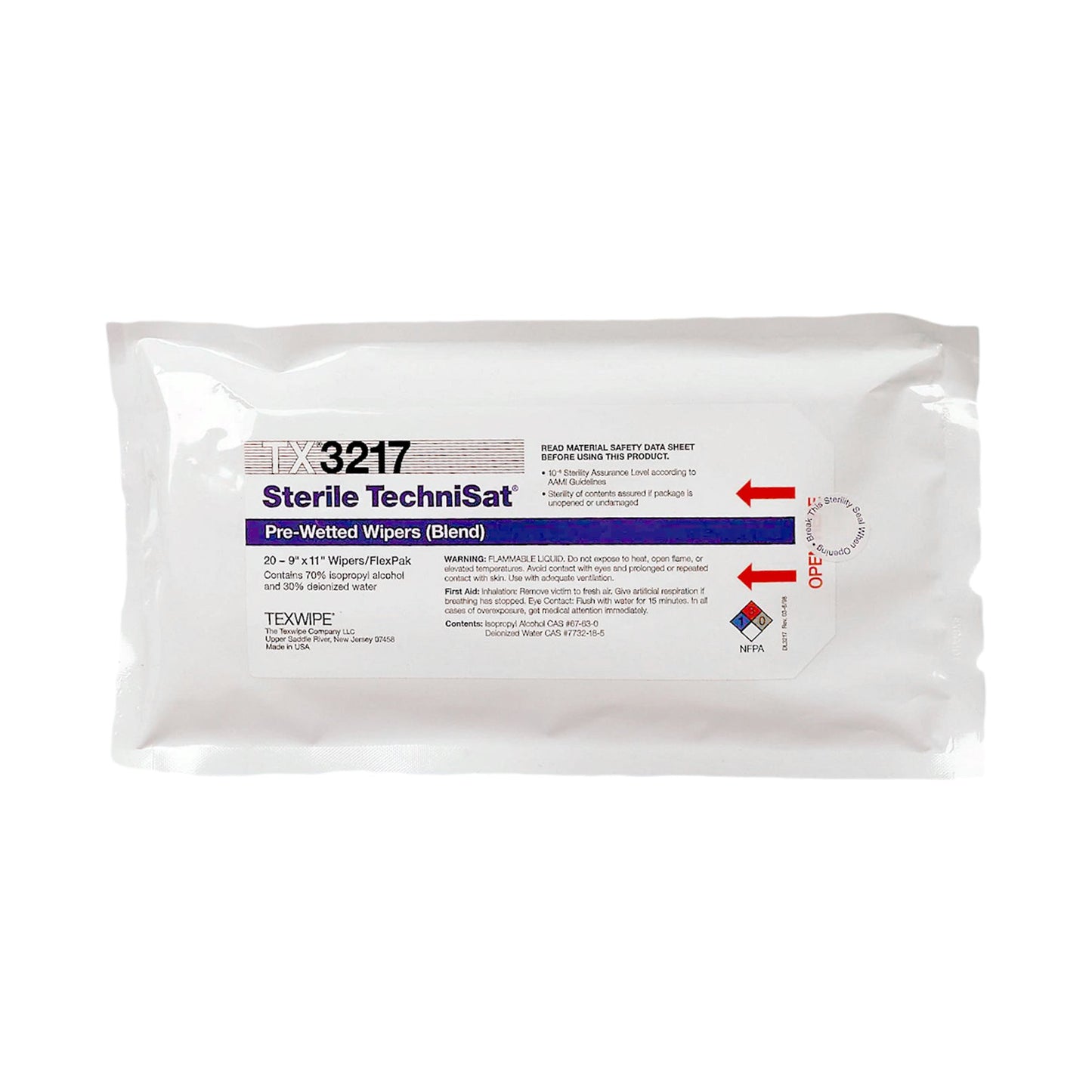 WIPE, PRE-WETTED TECHNISAT STR70% IPA 9"X11"