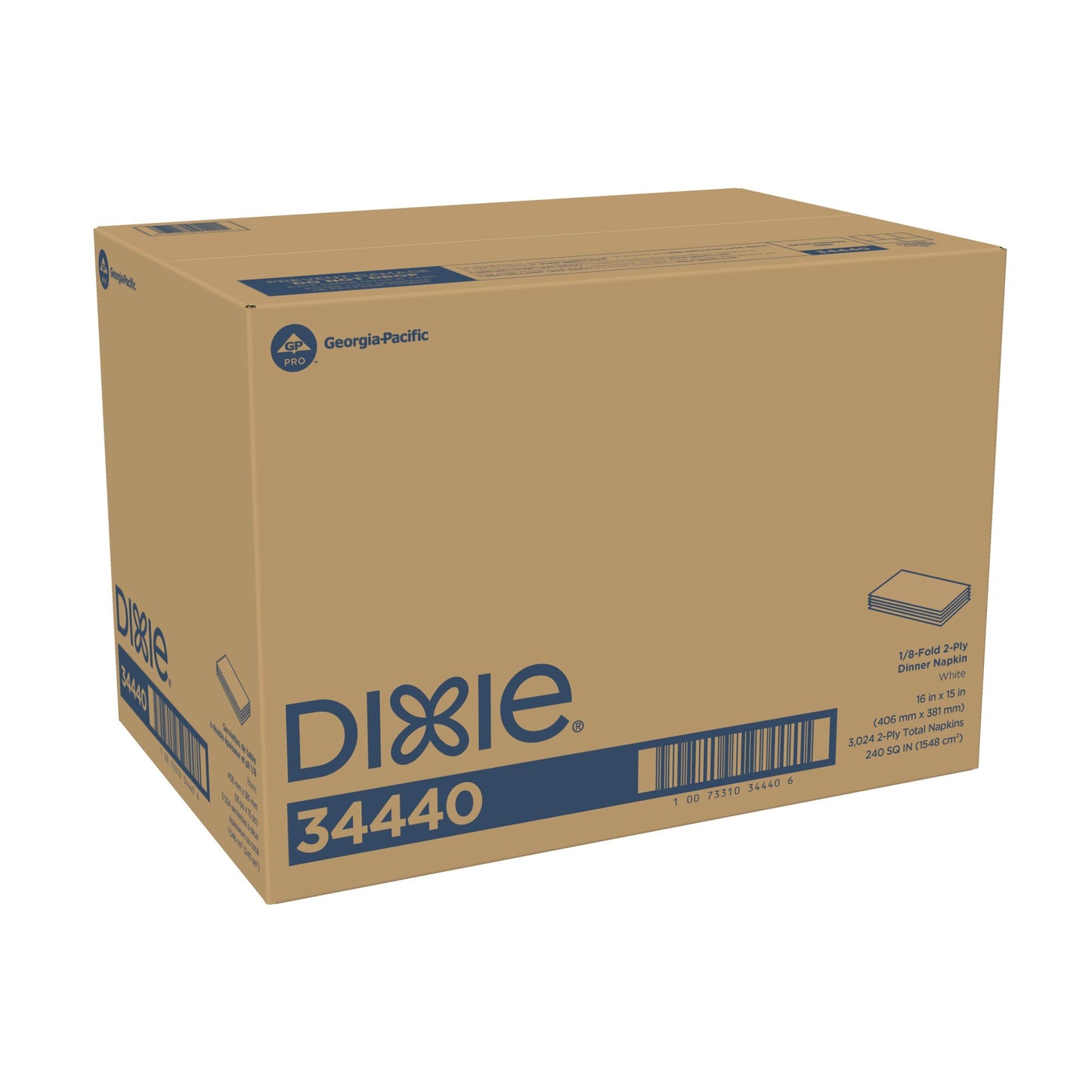 NAPKIN, DINNER DIXIE 2-PLY 1/8FOLD WHT