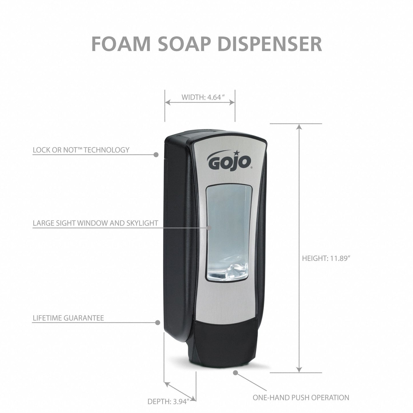 DISPENSER, HANDWASH GOJO ADX-12 CHROME/BLK 1250ML