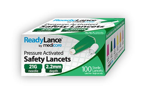 LANCET 21G READY GRN 100/BX40BX/CS 2.2MM