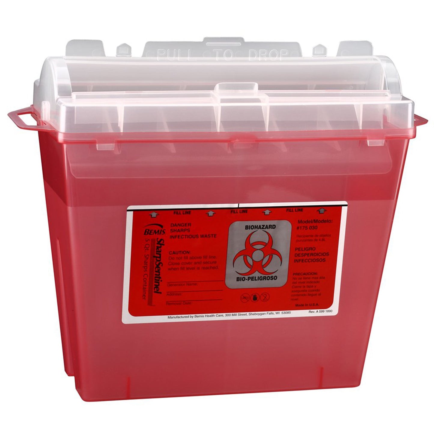 CONTAINER, SHARPS RED 5QT