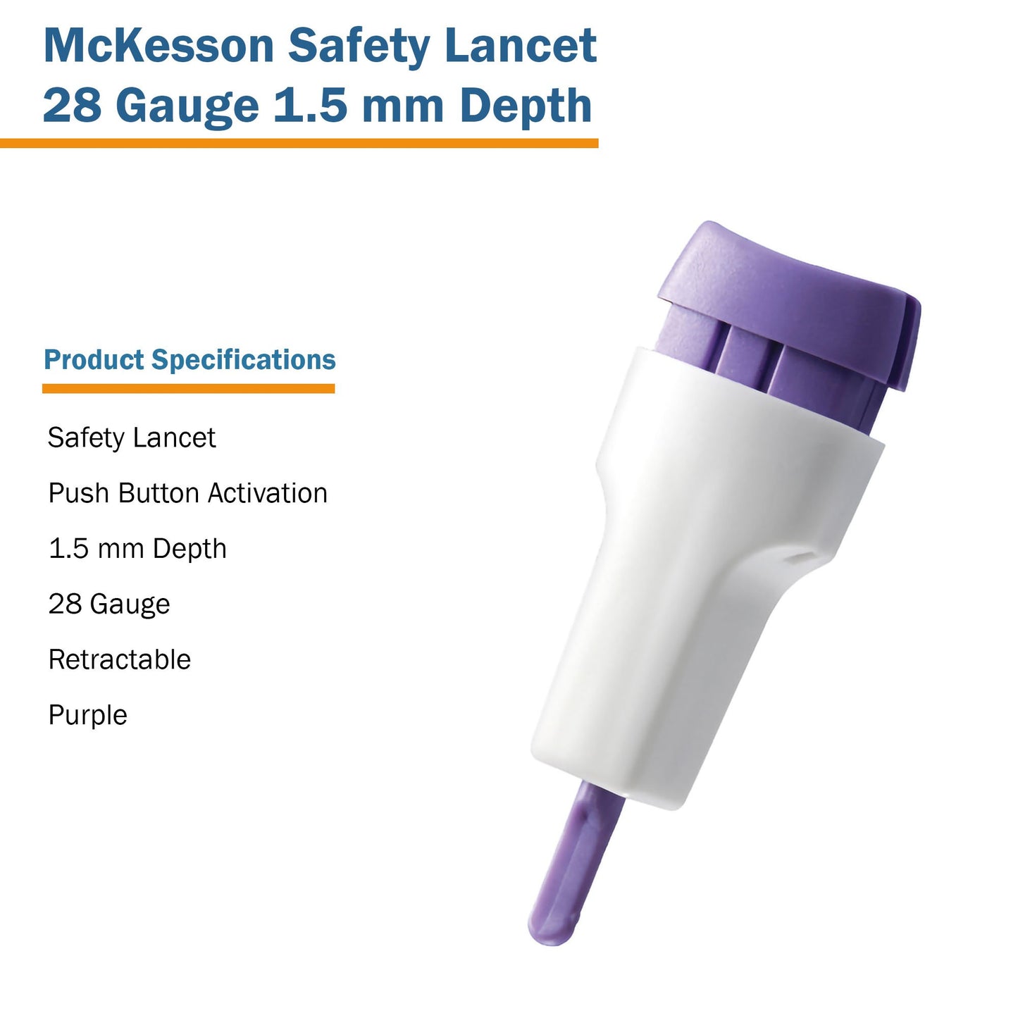 LANCET, SAFETY PUSH-BUTTON 28GNDL 1.5MM LF PUR