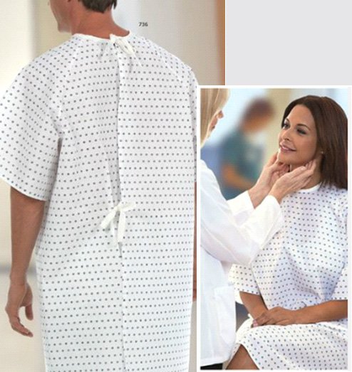 GOWN, PATIENT W/TIES SNOWFLK BLU LG FSHNSL