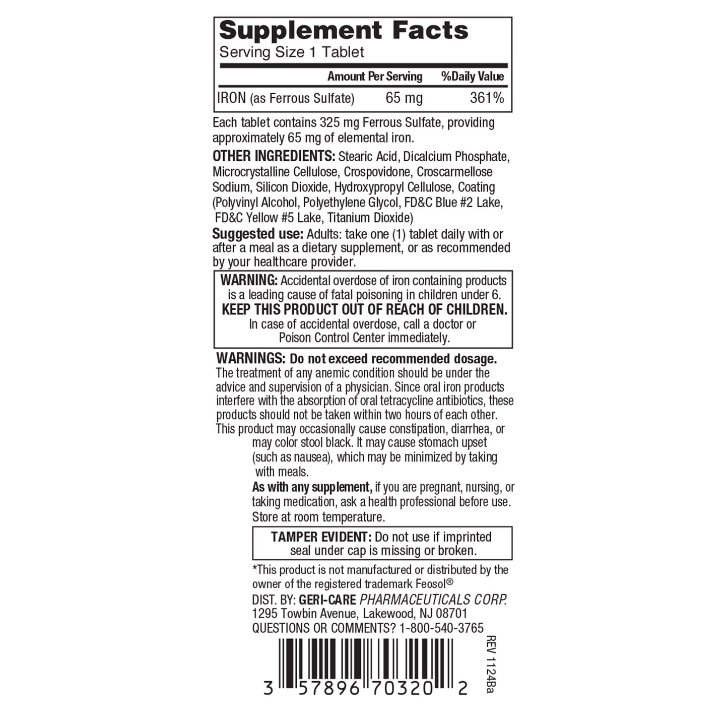FERROUS SULFATE, TAB 5G/325MG