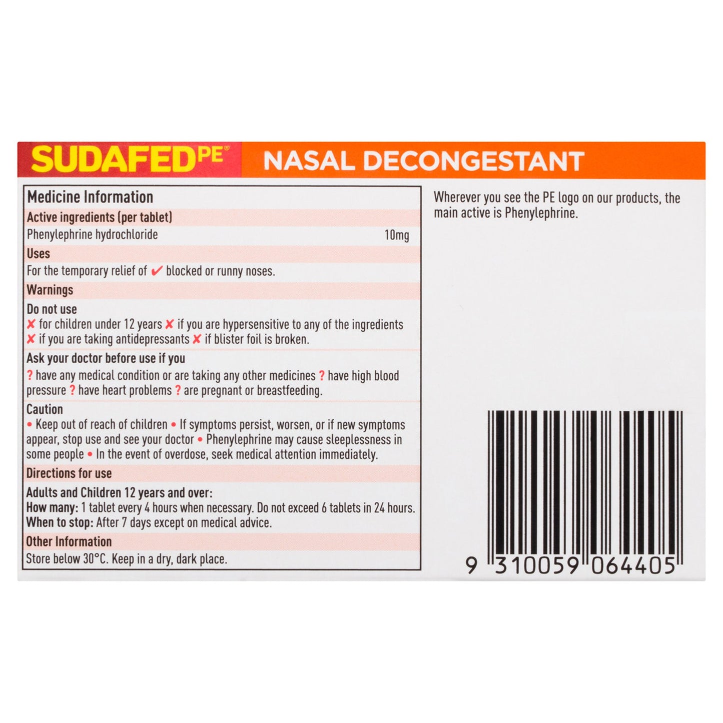 SUDAFED PE, TAB 10MG