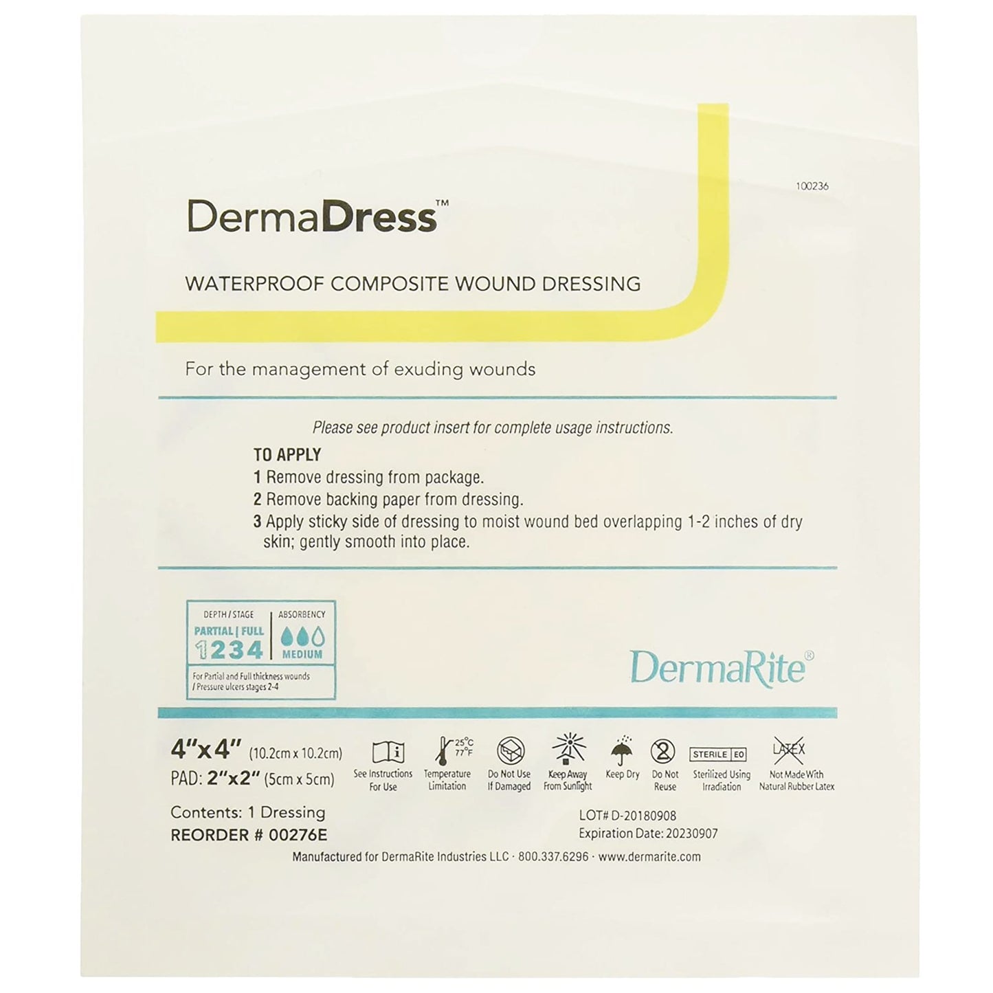 DRESSING, DERMADRESS 4"X4"