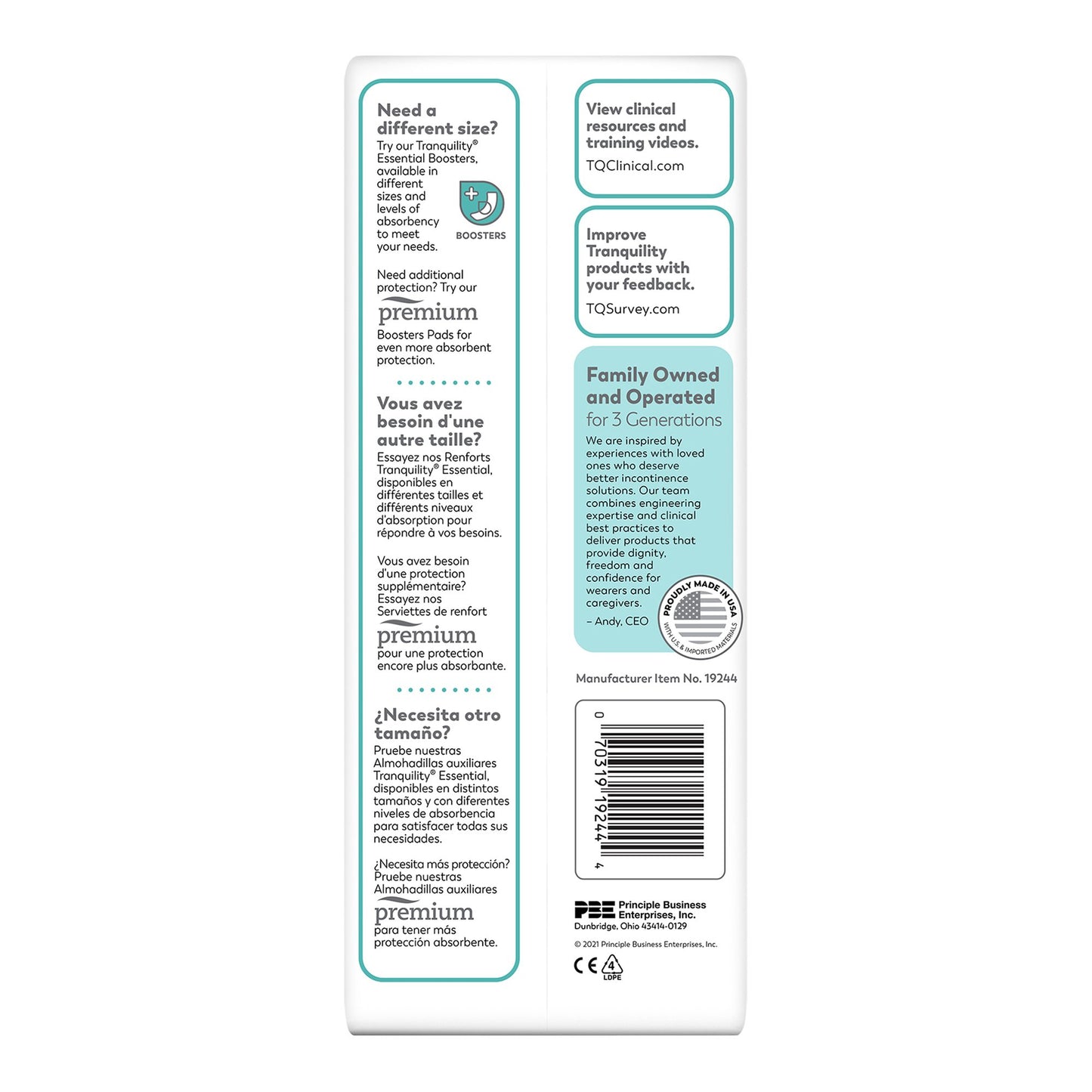 PAD, BOOSTER TRANQUILITY ESSENT F/DISP UNDERGARMENT
