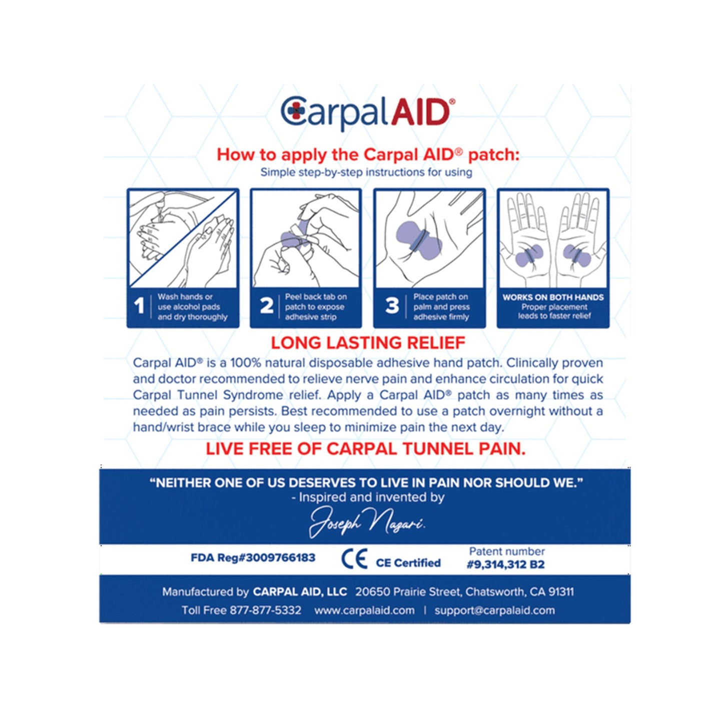 PATCH, HAND CARPAL AID PATCH SM