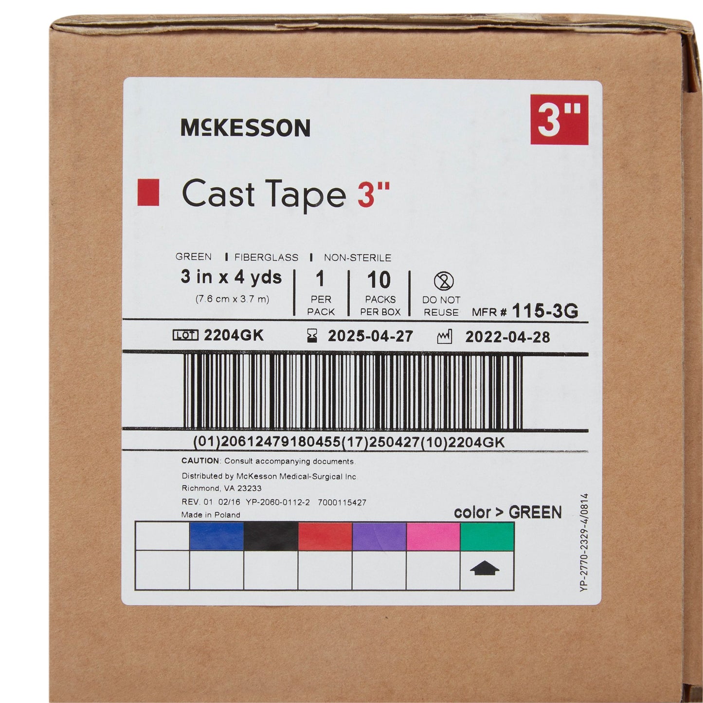 TAPE, CAST GRN LF 3"X4YDS