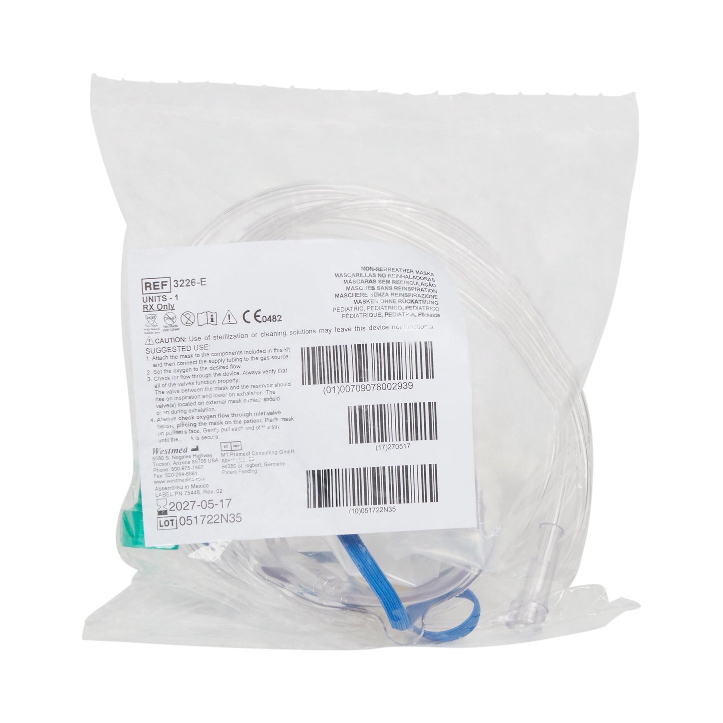 MASK, OXY HI CONC N/REBR PED ELONG