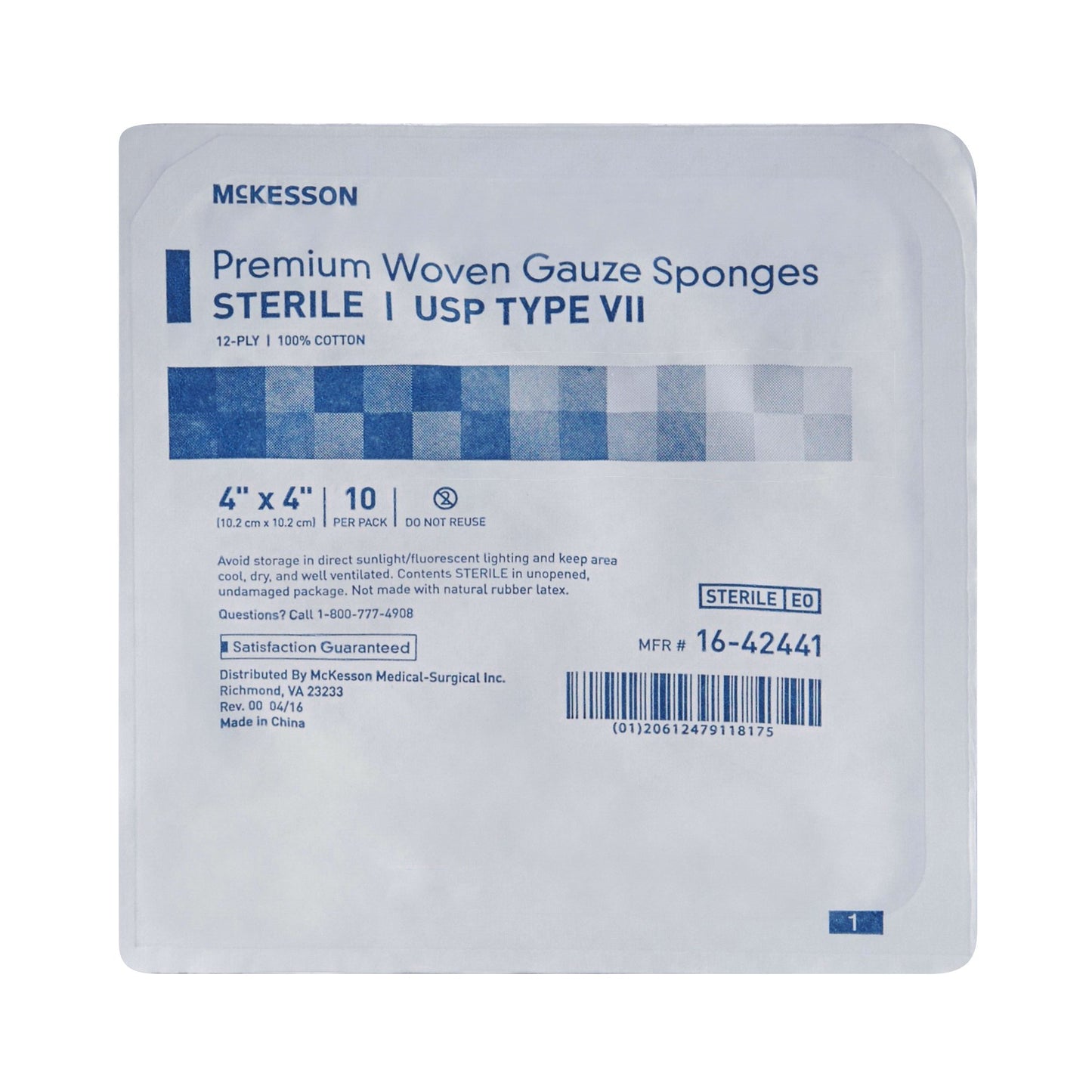 SPONGE, GAUZE TYPE-VII 12PLY STR 4"X4"