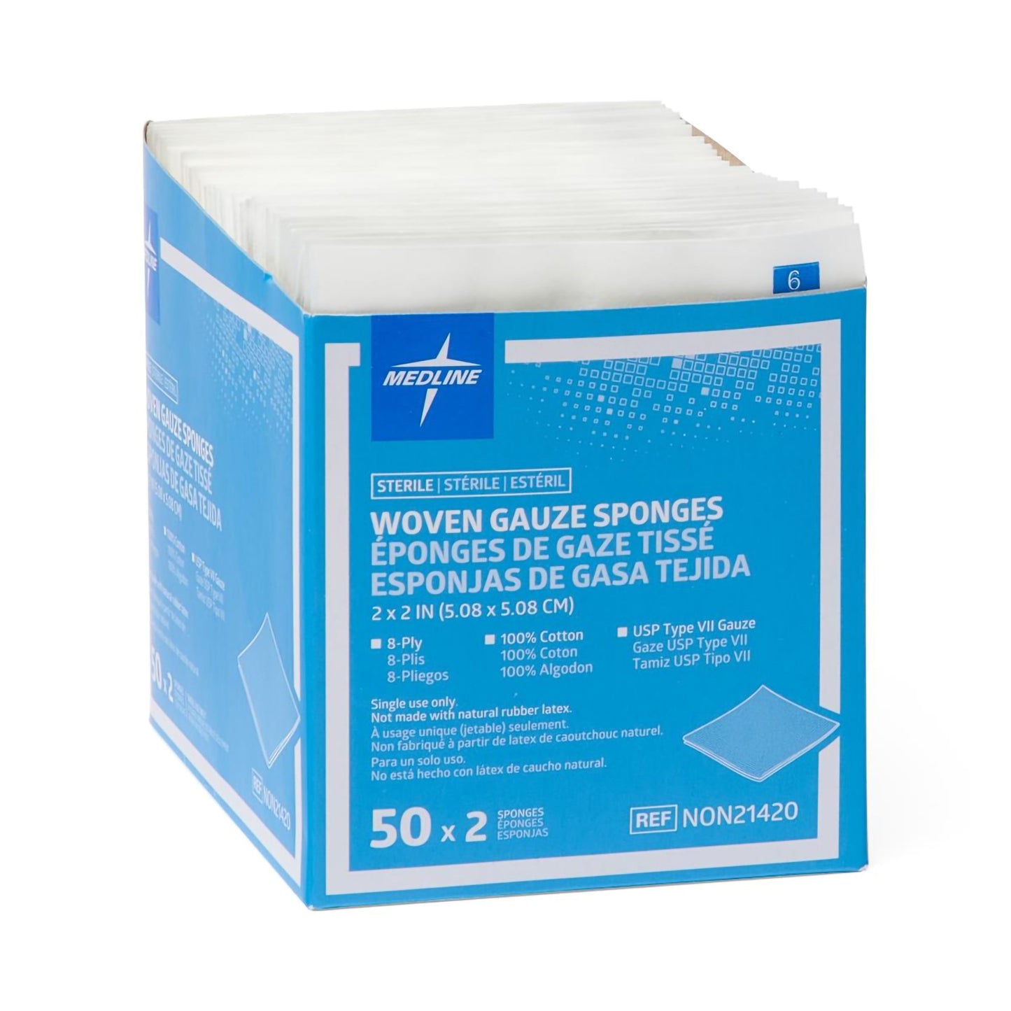 SPONGE, GAUZE 8PLY STR LF 2"X2"