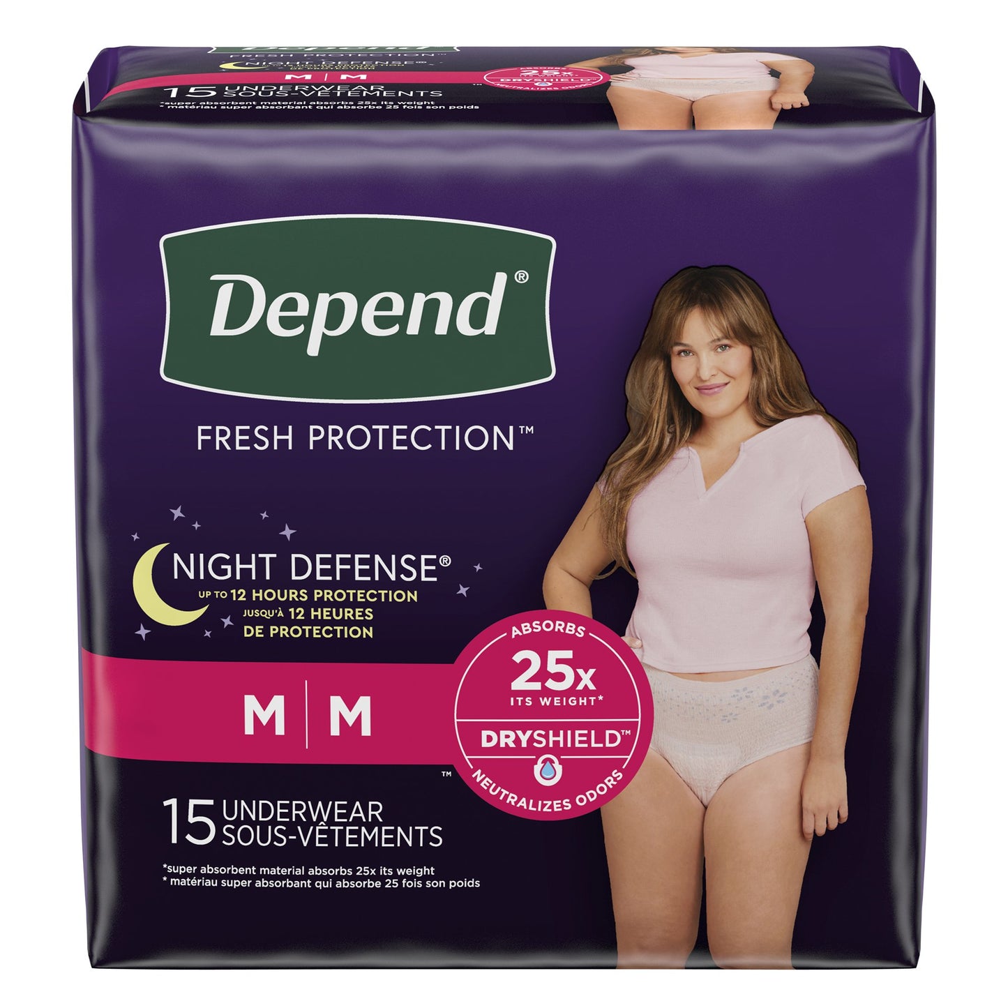 UNDERWEAR, INCONT DEPEND OVRNIGHT BLUSH FML MED