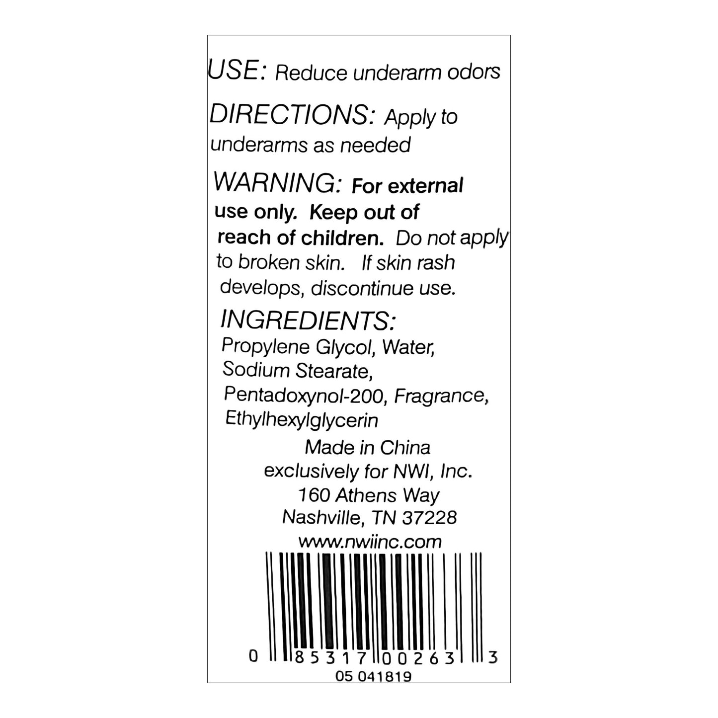 DEODORANT, STICK ALCOHOL FREE