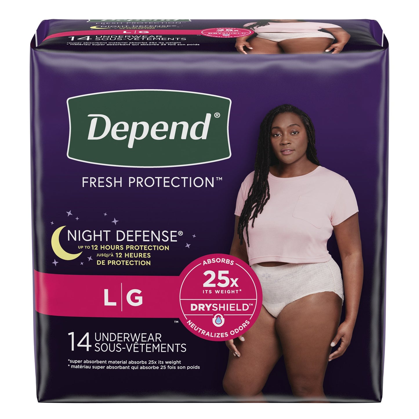 UNDERWEAR, INCONT DEPEND OVRNIGHT BLUSH FML LG