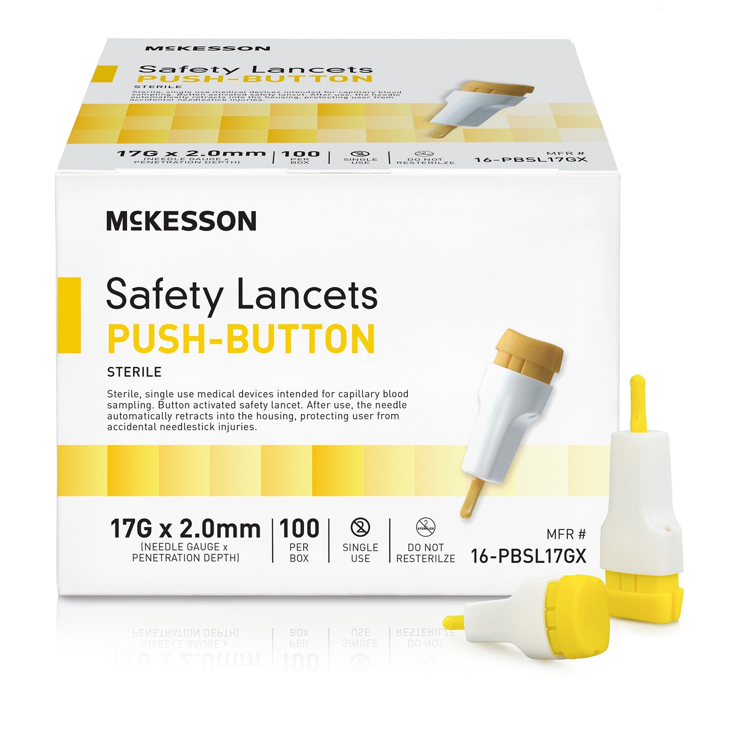 LANCET, SAFETY PUSH-BUTTON 17GNDL 2.0MM LF YLW