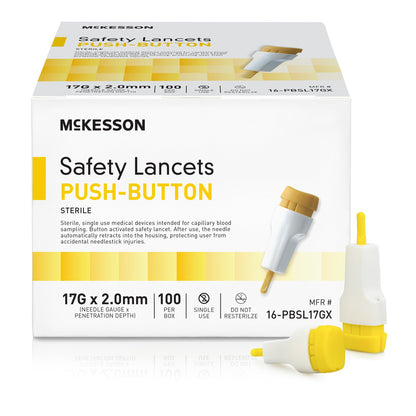 LANCET, SAFETY PUSH-BUTTON 17GNDL 2.0MM LF YLW