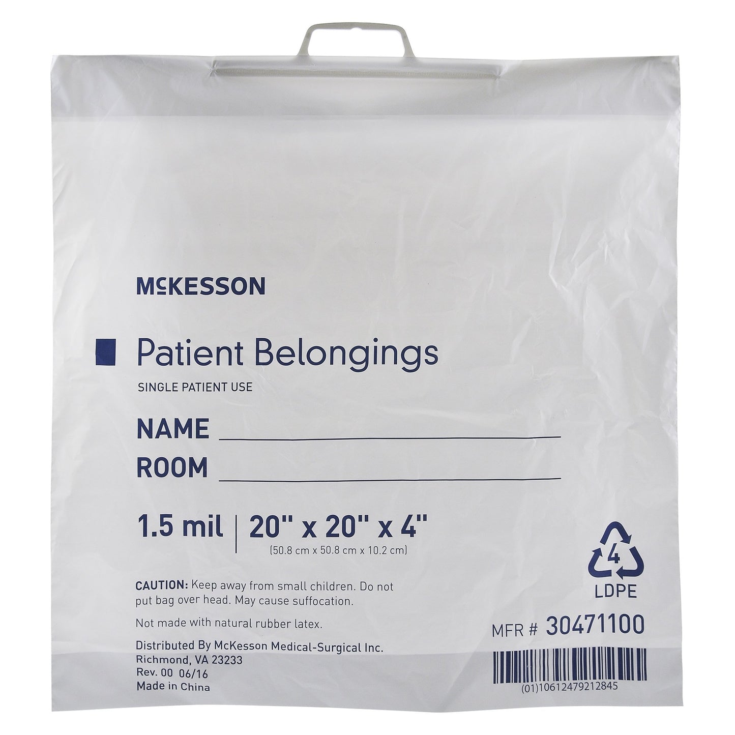 BAG, PAT HNDL 20X20X4 WHT