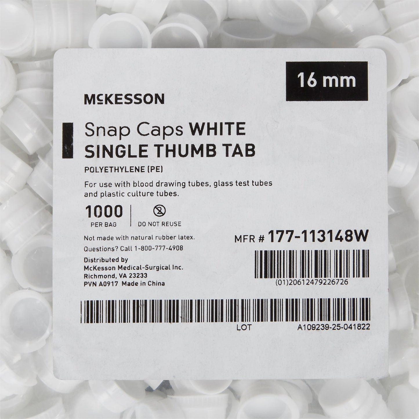 CAP, VAC TUBE WHT 16MM