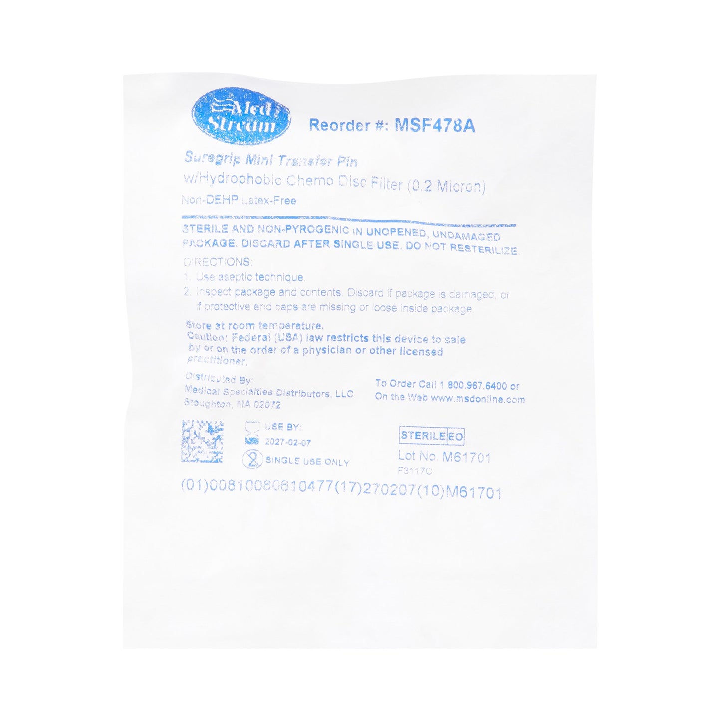 PIN, DISPENSING CHEMO W.2 MICRON FILTER