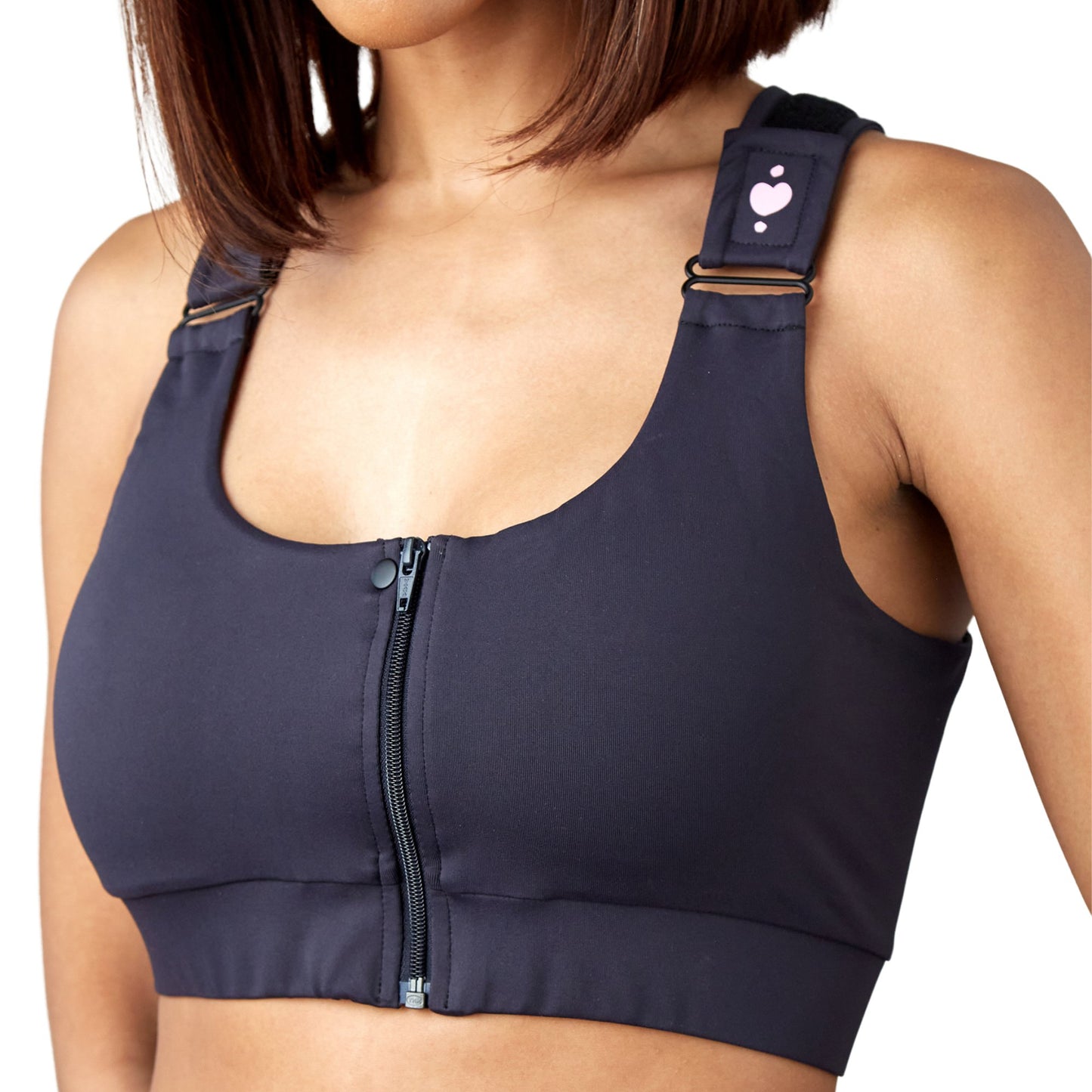 BRA, PST-OP SHIRL W/DBL ZIP FRNT CLSR STRAP BLK XLG