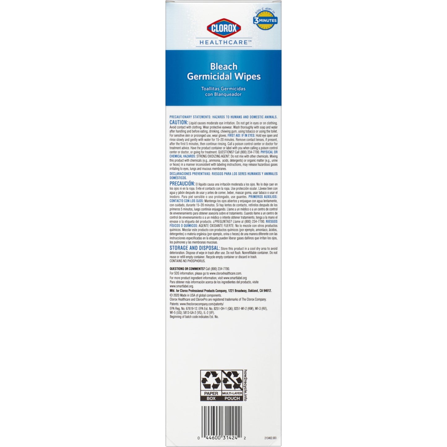 WIPE, DISINF CLOROX WHT 6.7"X9"