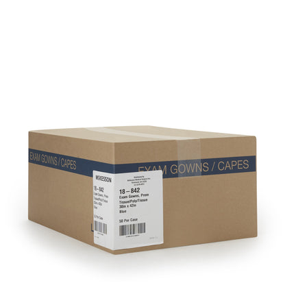 GOWN, EXAM T/P/T F/B OPN BLU 30X42