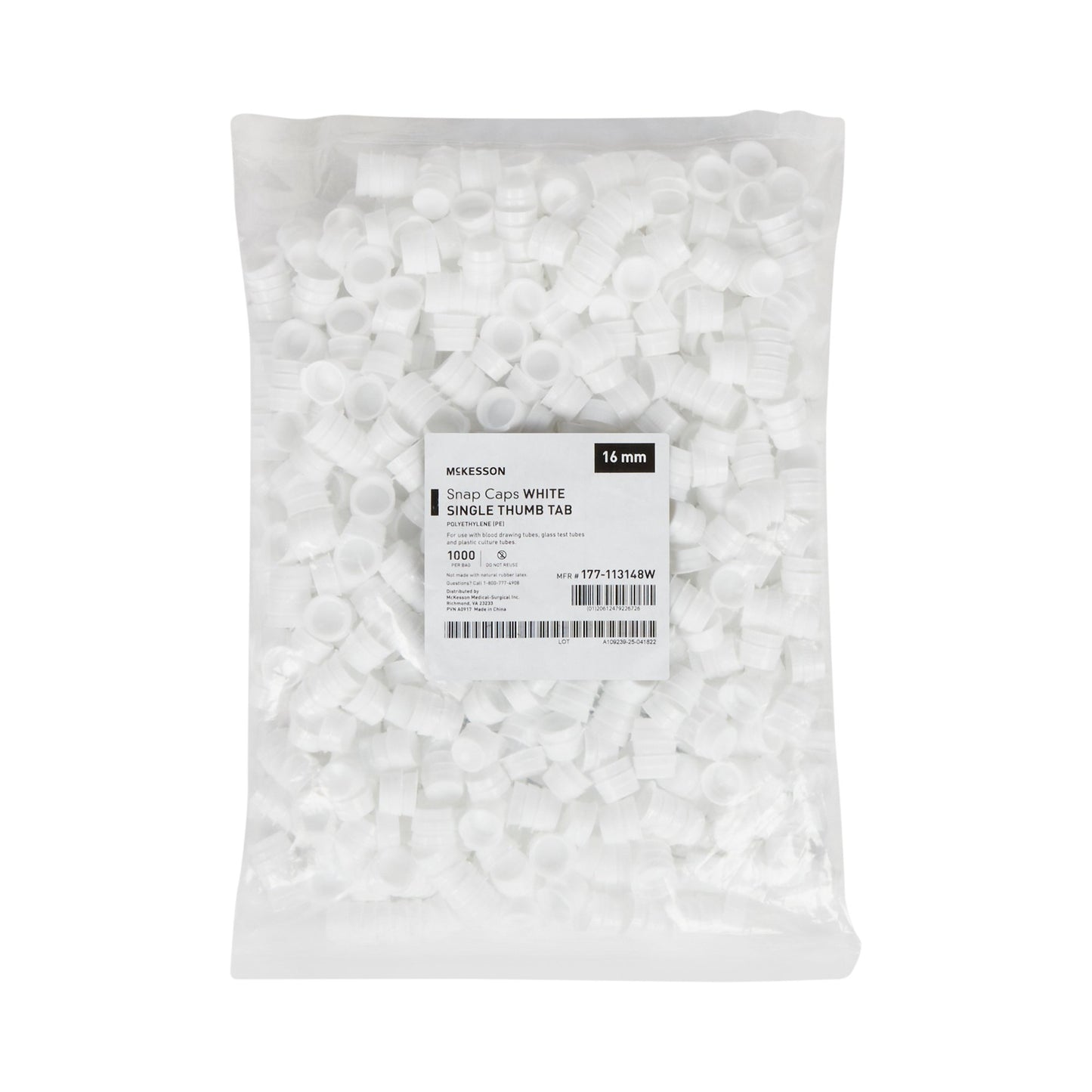 CAP, VAC TUBE WHT 16MM