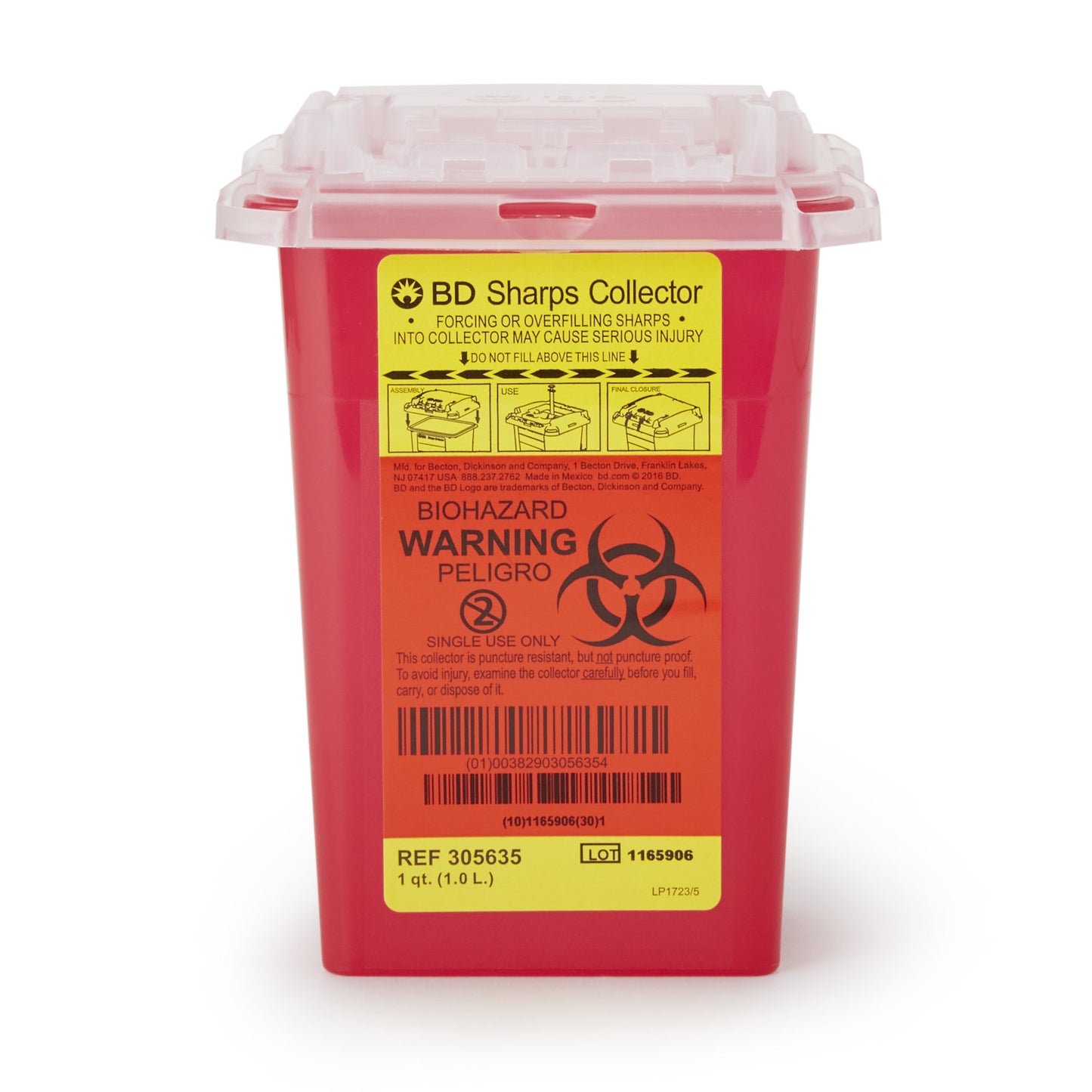 CONTAINER, SHARPS RED 1QT