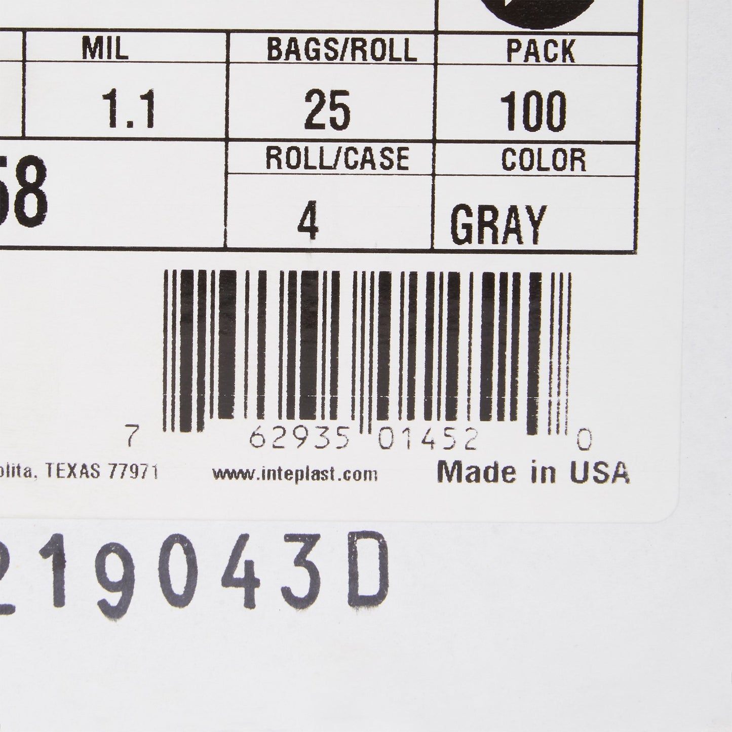LINER, CAN GRY 1.10MIL 38"X58"60GL