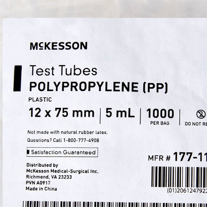 TUBE, TEST POLYPROPYLENE 12X75MM 5ML