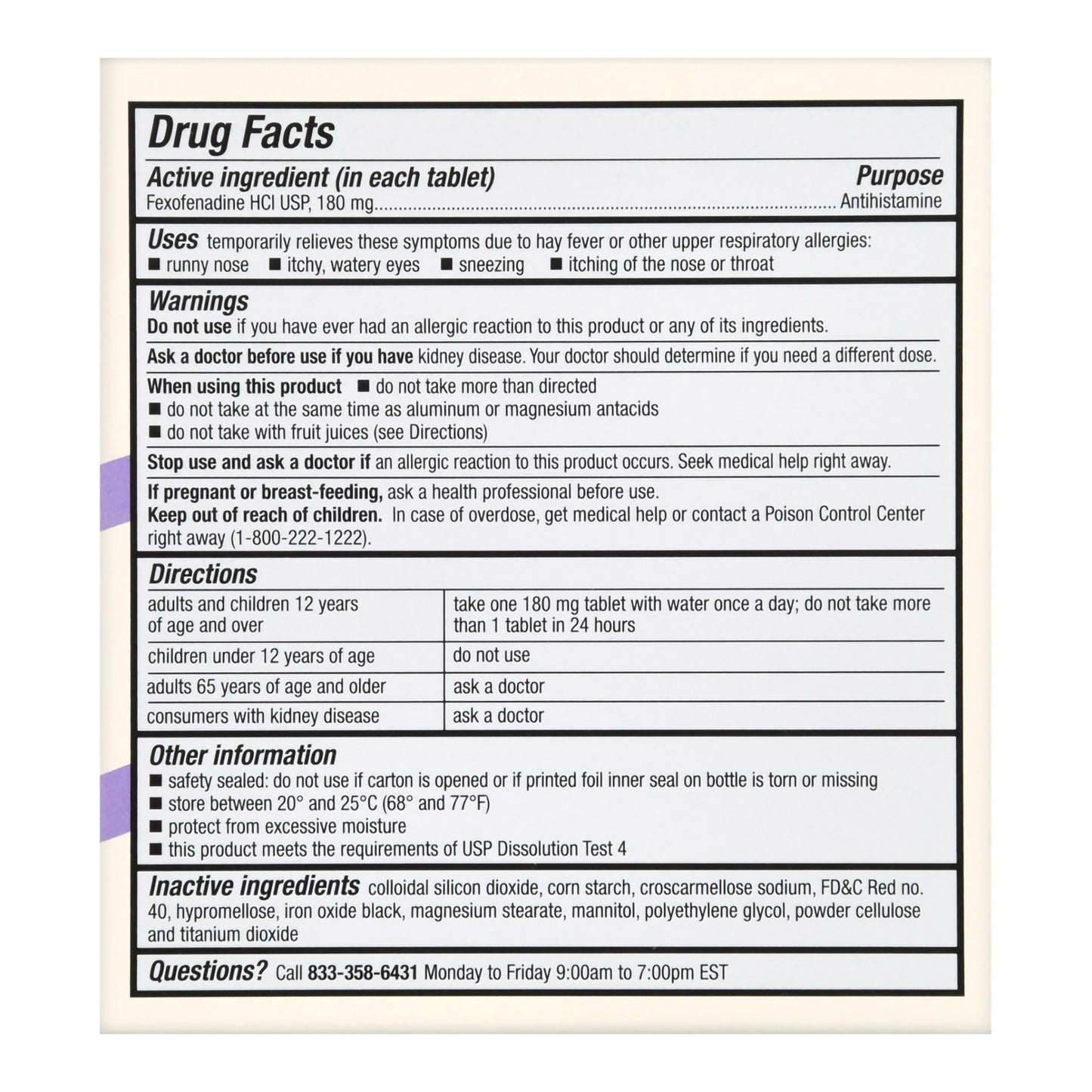 FEXOFENADINE HCL, TAB FT 180MG