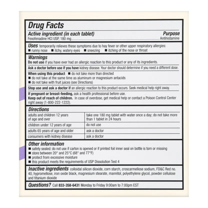 FEXOFENADINE HCL, TAB FT 180MG
