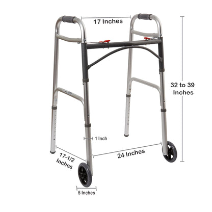 WALKER, FLD ALUM W/5" WHLS ADLT 350LBS