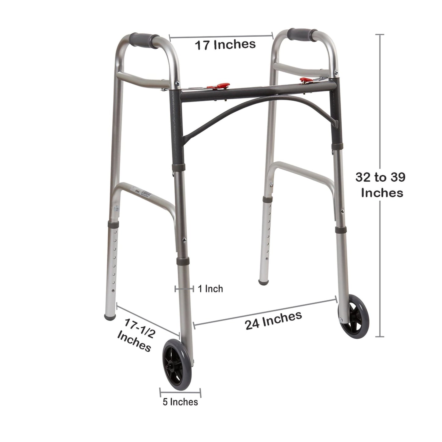 WALKER, FLD ALUM W/5" WHLS ADLT 350LBS