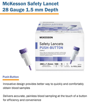 LANCET, SAFETY PUSH-BUTTON 28GNDL 1.5MM LF PUR