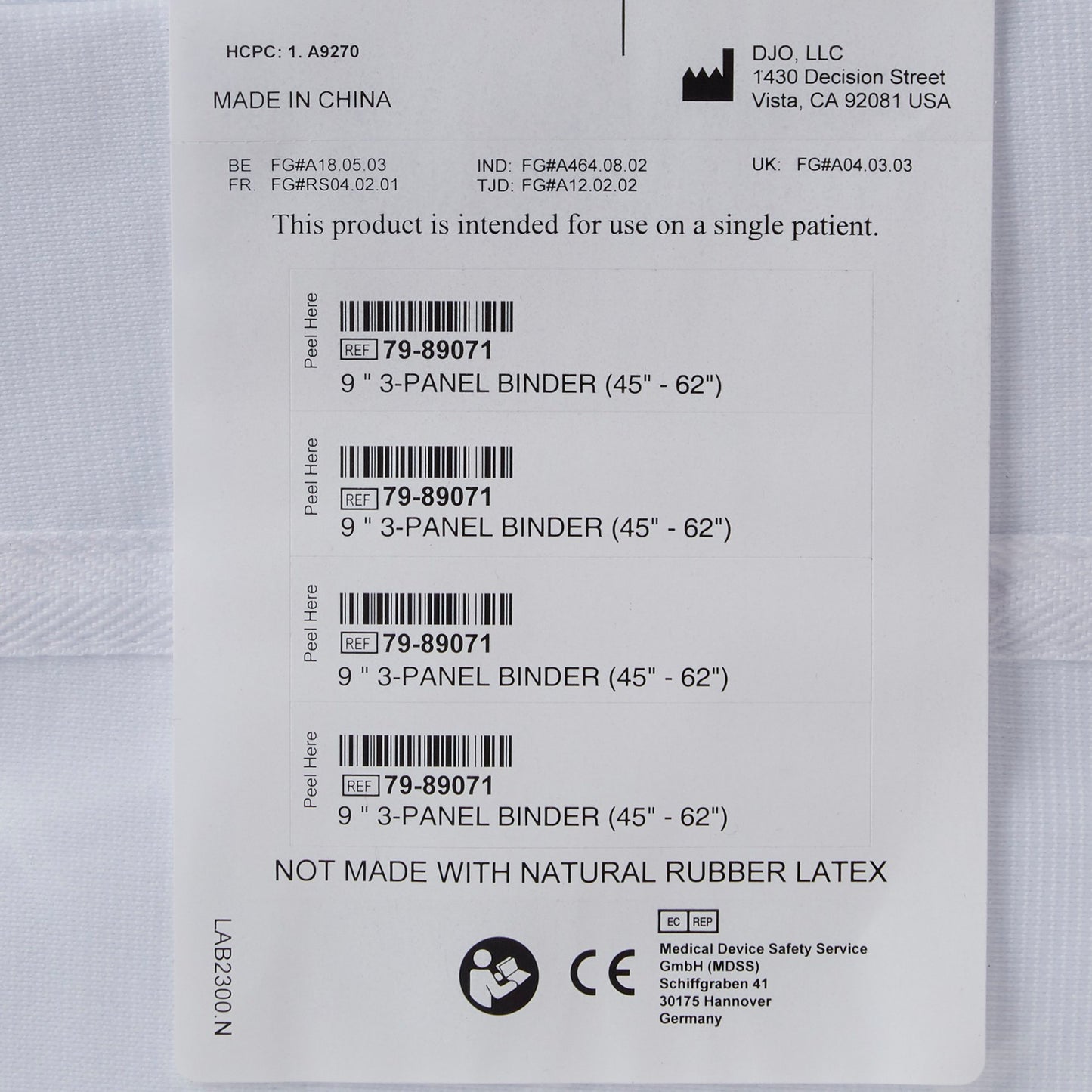 BINDER, 3PANEL 9" 45"-62" UNIVDJORTH