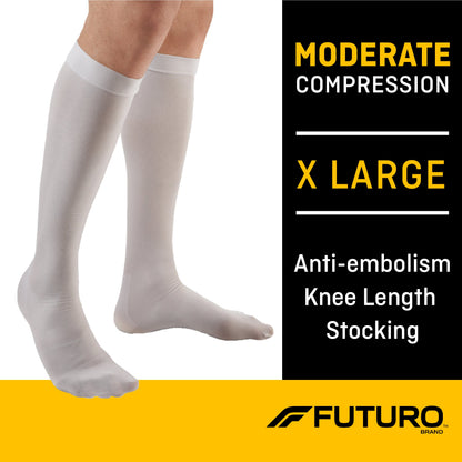 STOCKING, ANTI-EMBOLISM KNEE CLOSED-TOE WHT XLG REG